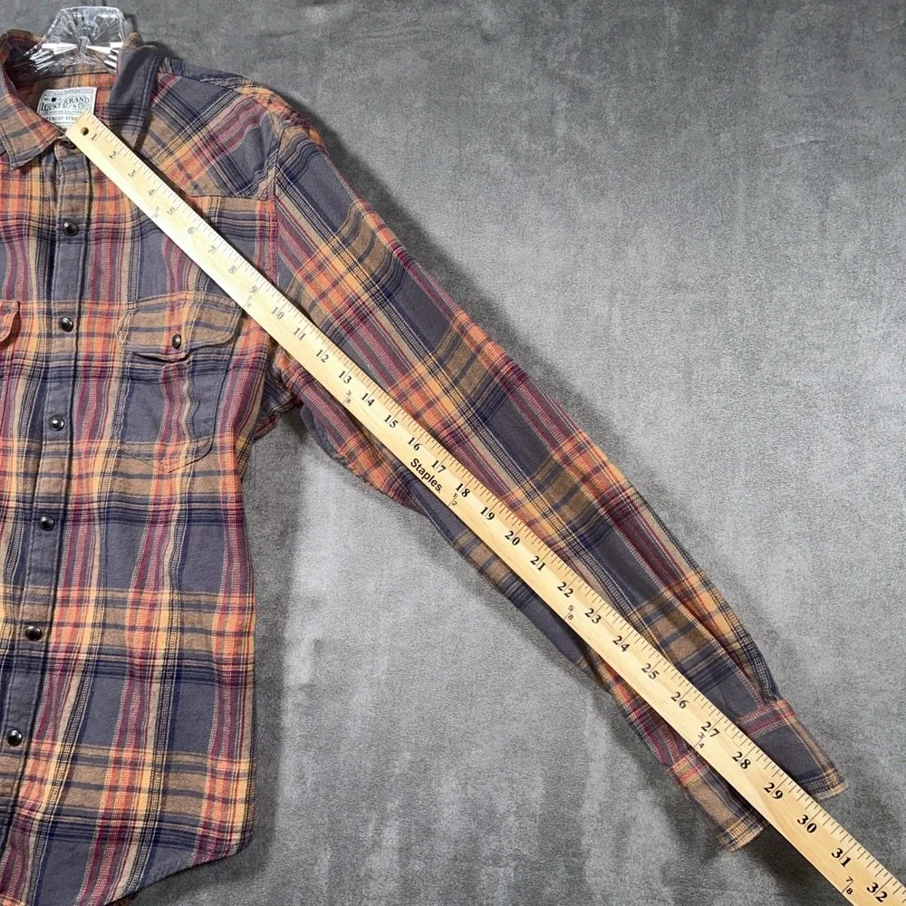 Lucky Brand Pearl Snap Flannel Shirt Mens Small Saturday Stretch Pockets